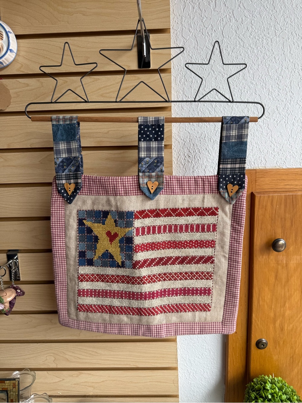 Handmade Americana Flag Wall Hanging in Red, Blue, Cream - Brand Unspecified